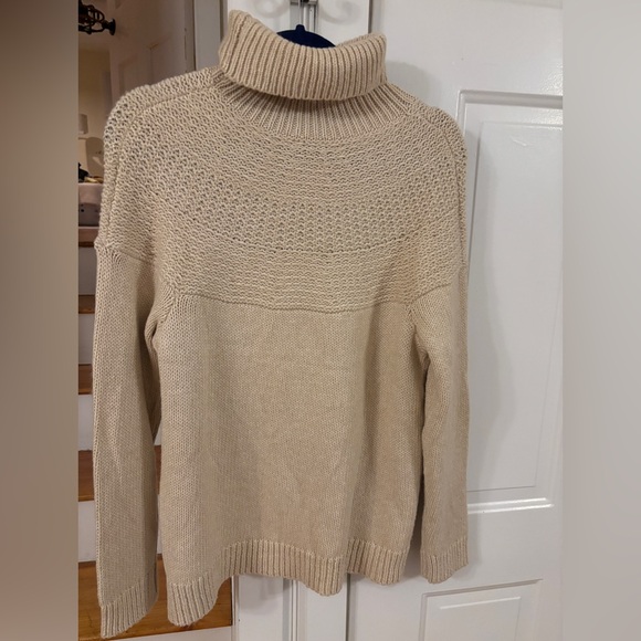 J.Jill Townscape Turtleneck- medium in desert sand. Cotton blend, metallic yoke - Picture 6 of 6